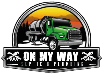 on my way septic and plumbing logo with green truck